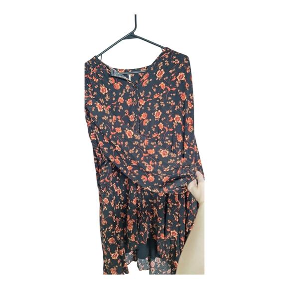 Free People Flower Fields Mini Dress Black Red Orange Floral Print Tunic S - Picture 4 of 12